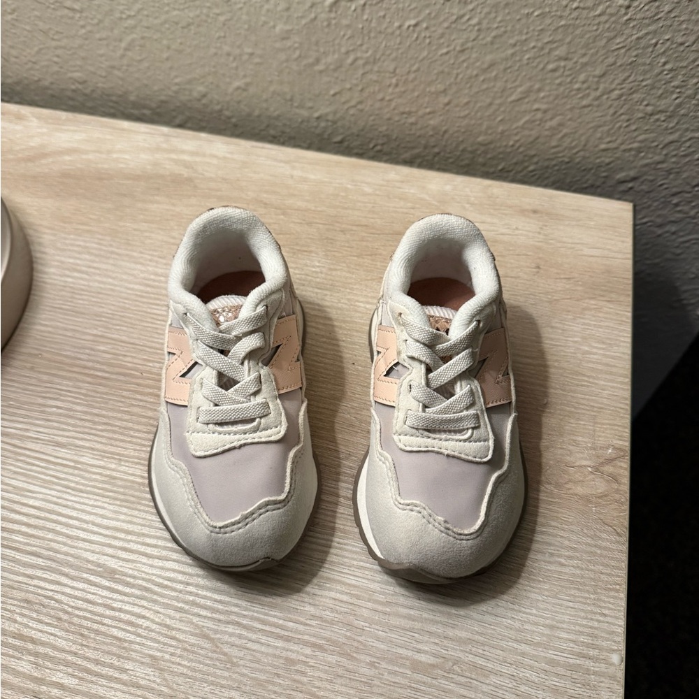 New Balance Kids' Cream and Light Pink Sneakers
